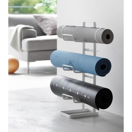Yamazaki Home Tower Steel Storage Rack For Yoga Mats & Foam Rollers - Includes Hooks For Fitness Accessories - Steel