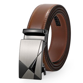 JASGOOD Men Leather Ratchet Sliding Suit Belt with Automatic Buckle 3.5cm Wide，Brown