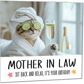 Mother in Law Birthday Card - Sit back and Relax Cat Spa - Funny Birthday Cards for Mother in Law