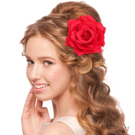 Artifical Red Rose Flower Hairpin for Women, Fascinator Artificial Brooch Hairpins for Bridal Bridesmaid Girls, Rose Red Hair Accessories for Christmas, Wedding (Red)