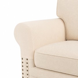 Anti-Slip Sofa Armrest Covers for Couch, Couch Arm Covers Jacquard Fabric Arm Chair Protectors, Machine Washable & Reusable, Secured with Hook and Loop Straps (Large, Set of 2)