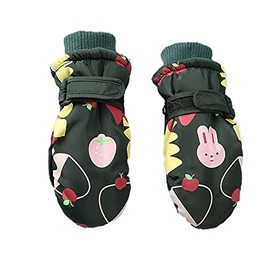 JUPSK Kids Winter Ski Gloves Waterproof Snowboard Mittens Anti Slip Plush Lined Warm Bunny Gloves for Toddler Children Girls Boys 2-5 Years Old, Green