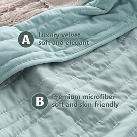 KASENTEX King Size Velvet Quilt Set 3 Pieces,Ultra-Soft Bedspread Coverlet with 2 Pillow Shams, Lightweight Bed Blanket, Luxury Elegant Stitch Design, Machine Wash, All Season Bedding, Lake Blue