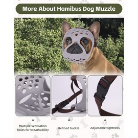 Hamibus Short Snout Dog Muzzle for French Bulldogs, Pugs & Flat-Faced Breeds – Soft Breathable Anti-Bite Muzzle with Adjustable Fit for Grooming, Walking, Training – Small/Medium Dogs (Grey, XL)