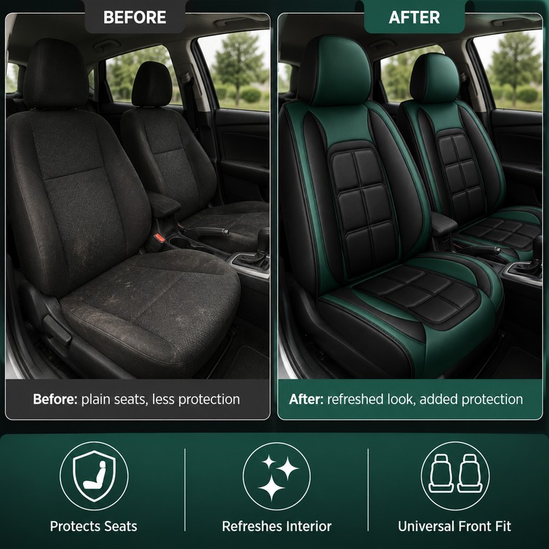 2-Piece Universal Front Car Seat Covers – Full-Cover Artificial Leather