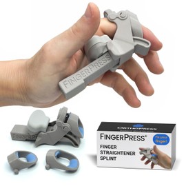 FingerPress Finger Straightener | PIP Extension Orthosis/Splint For Bent Fingers, PIP Flexion Contractures | Adjustable Joint Stretcher Device | Made in USA | Gray/X-Small