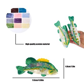 Novelty Green Perch Fish Hair claw clip，Funny Sea Creature Shape Acetate Hair Clip，Cute Acetate Hair accessories,New Big Claw Barrettes For Women. (Green Perch Fish)
