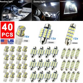 CA For Hyundai 40pcs LED Interior Lights Bulbs Kit Car Trunk Dome License Plate Lam