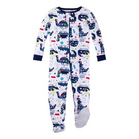 Lamaze Pijama de algodón Natural Peinado con pies elásticos de una Pieza para niños y bebés, con Cremallera, 1 Paquete, Animales Azules, 12 Meses