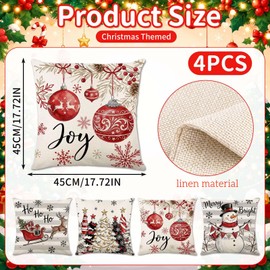 4 Pack Christmas Cushion Covers, Holiday Christmas Decorations For Home