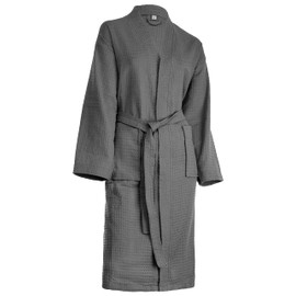 Brandsseller Unisex Bathrobe, Cotton, Lightweight, Dressing Gown, Waffle Pique, charcoal