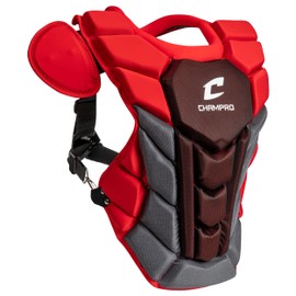 Champro Optimus Pro Plus Ergonomic Baseball Catcher’s Chest Protector for Commotio Cordis with Removeable Shoulder Cap, 14", Scarlet Red