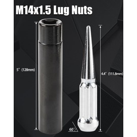 GAsupply 14x1.5 Spike Lug Nuts, Closed End Bulge Acorn Spiked Spline Lug Nuts Chrome 4.4" Tall Cone/Conical Seat, Set of 24+1 Key
