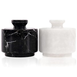 MARBLOUS KRAFTS Marble Salt Cellar with Lid 3" White and Black Zebra Spice Jar For kitchen Counter Stone Salt Container and Sugar, Salt & Pepper Bowls