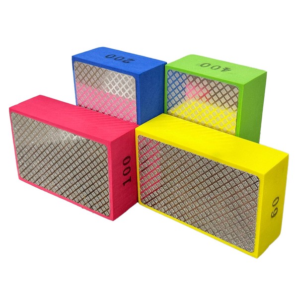 Diamond Hand Polishing Pads, 4PCS Sanding Blocks Polishing 60/100/200/400 Grit