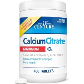21st Century Calcium Citrate + D3, 400 Tablets Per Bottle (2 Pack)