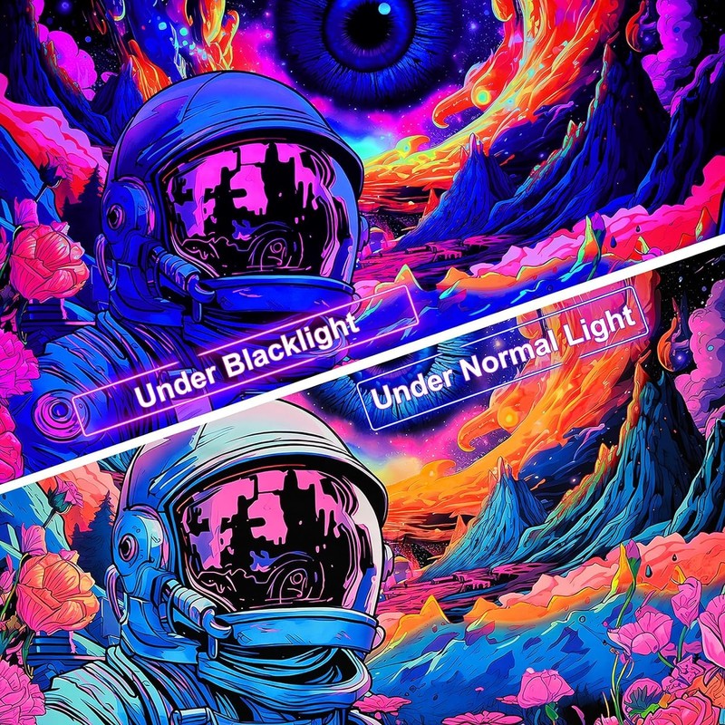 FENDROM Blacklight Astronaut Tapestry Hippie Eyes Tapestry UV Reactive Flowers