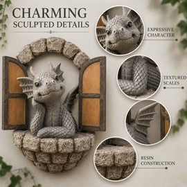 Resin Dragon Garden Statue for Outdoor Decor – Whimsical Gothic Fantasy Sculpture for Patio, Lawn, Yard & Garden