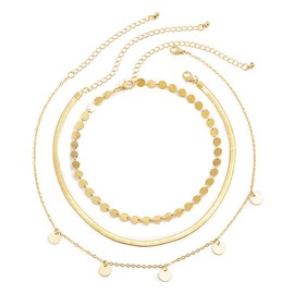 Clataly Star Pendant Necklaces Multilayer Flat Snake Bone Chain Women's Sequin Pendant Necklace (Gold A)