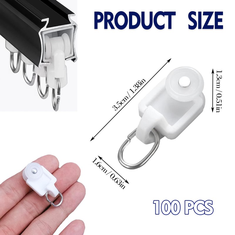 EULAPGOE 100pcs Plastic Sliding Curtain Track Gliders, White Curtain Track