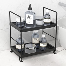 NLBTW 2 Tier Bathroom Organizer Countertop, Kitchen Spice Rack or Makeup Shelf Vanity Perfume Skin Care Organizer and Storage Bedroom Storage Tray (Black & Black)