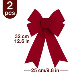 BETESSIN Red Christmas Bows - Pack of 2 Christmas Bows Large 23 x 30 cm - Christmas Tree Decoration Bow for Crafts Christmas Wreath, Christmas Tree Decoration, Door Decoration Christmas