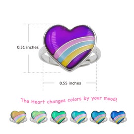 FUN JEWELS Cute Rainbow Heart Color Change Mood Ring For Girls Size Adjustable