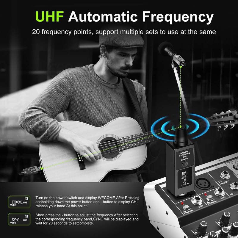 Riworal Wireless XLR Transmitter and Receiver Rechargeable Mic Adapter UHF