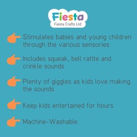 Cat Baby Sensory Rattle by Fiesta Crafts- Squeakaboo Squeaker Toy Rattle for Newborn Baby Toys - Made of ​​Soft Plush & Corduroy for - Fun, Interactive, & Colourful Rattles for Babies