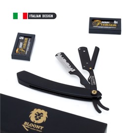 Bloony® Professional Freehand Razor Black Mode Version with Wooden Handle, Men's Beard Set 10 Derby Premium Blades (20 Broken), Italian Design, Men's Gift Idea