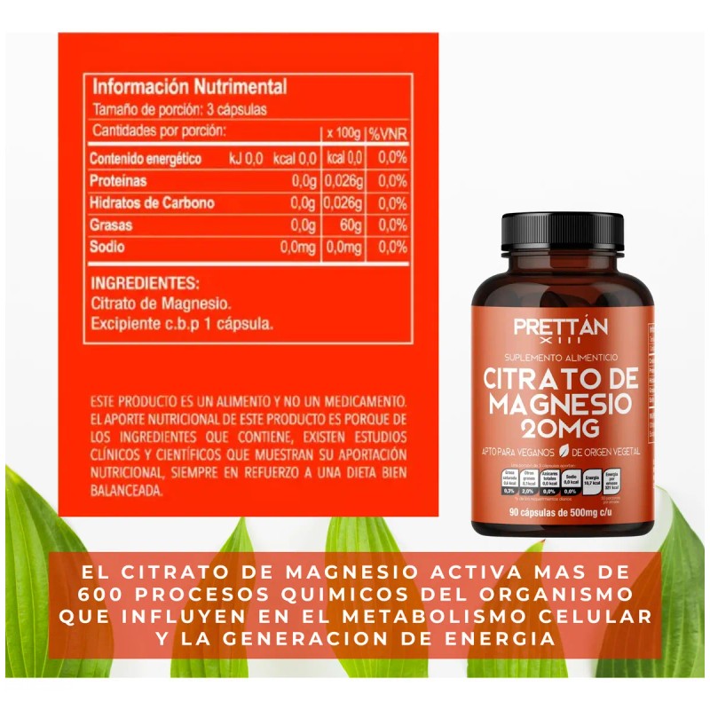Citrato De Magnesio Suplemento En Capsulas 500mg Prettan