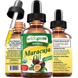 MYVIDAPURE Organic MARACUJA OIL Passion Fruit Certified Organic 100% Natural, Pure WILD GROWTH VIRGIN UNREFINED Brazilian. 1 Fl.oz.- 30 ml. For Skin, Face, Hair, Lip and Nail Care