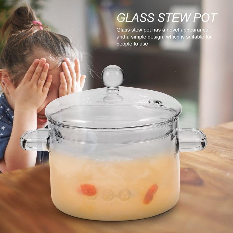Vaguelly Glass Pot, Clear Glass Saucepan with Lid, 1500mL Simmer