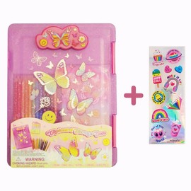 Kids Clipboard Storage Case – Cute Butterfly Design Pink Clip Board – Girls Set with 12 Erasable Colored Pencils, Pad and Stickers – Fits 8.5x11 Standard Papers - 9x12 Inches