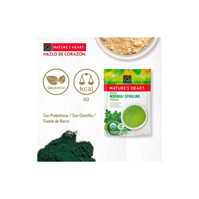 Mezcla Orgánica Moringa Y Spirulina Nature's Heart De 100g