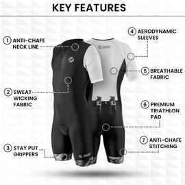 SLS3 Men's Triathlon Suit - Trisuit One-Piece - Triathlon Suit - Triathlon One Piece - Aerodynamic Short Sleeve Trisuit
