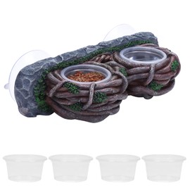 AIICIOO Crested Gecko Feeding Ledge Double Bowl Reptile Vine Food Ledge with 4 PCS Cup Corner Water Bowl for Lizard Snake Bearded Dragon Frog Turtle Terrarium Tank Decor