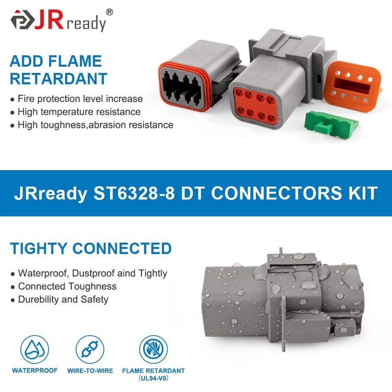 JRready Deutsch DT 8 Pin Connector Kits with Size 16