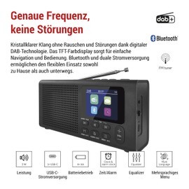 EMOS - DAB+ Radio with Bluetooth and Dual Power Supply - Portable Digital Radio with Alarm Clock, Sleep Timer and 40 Memory Slots - 4X Quick Dial - Kitchen Radio DAB+FM with TFT LCD Colour Display