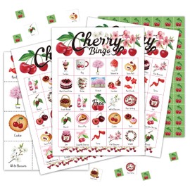 Cherry Bingo Cards for Adults, Cherries Bingo Games for Family Friends, Summer Cherry Party Favors Decorations Supplies, Friuts Game Card for Outdoor Indoor Activity, 24 Players Game Cards -05