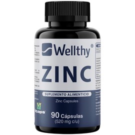 Wellthy Zinc Premium 90 Cápsulas. Hecho con L-Optizinc, fórmula de Alta Absorción patentada por el Laboratorio Suizo Lonza. 90 Porciones por Envase, 15mg, V Caps Cápsulas Veganas.