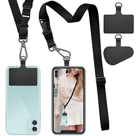 Phone Lanyard Universal Crossbody Cell Phone Lanyards Multifuctional Nylon Patch Adjustable Shoulder Neck Strap Compatible with Most Smartphones(Pure Black)