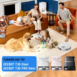 Accessory Set for Ecovacs Deebot T30 Pro Omni, 1 Rubber Main Brush, 2 Filters, 4 Side Brushes, 2 Dust Bags, 2 Wipes