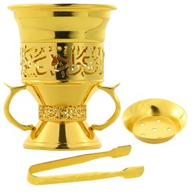 Metal Frankincense Resin Incense Burner, Incense Censer, Portable Bakhoor Burner, Charcoal Bakhoor Burner, Myrrh Burner with Tongs (Glod-02)
