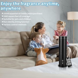 WEKELL Waterless Essential Oil Diffuser -1000 Sq Ft Coverage, Scent Diffusers for Home, Office, Hotel and Spa, 100ml Large Capacity, Bluetooth Remote Control, Timer, Black