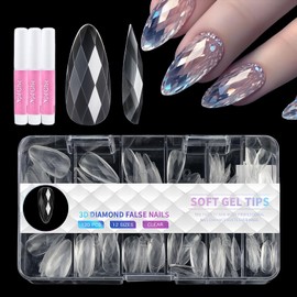 120 Stück Nageltips Mandel - Durchsichtig Rautenförmig Nageltips für Gelnägel - Künstliche Nägel Zum Aufkleben mit 3 Nagelkleber - Full Cover Nagel Tips Set Nagelverlängerung für Damen Mädchen (A)