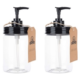 Jarmazing Products - Dispensador de jabón negro para tarros de masón, plástico a prueba de óxido con tarro de pinta de plástico, paquete de dos