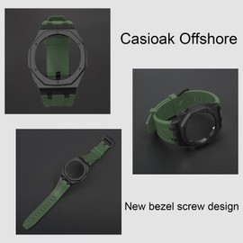 Hontao Stainless Steel Case & Strap Kit for GA-2100 GA-B2100 | CasiOAK AP Style Upgrade | 316L Metal Bezel & Fluoroelastomer Band | Enhanced Protection & Style (Black Green)