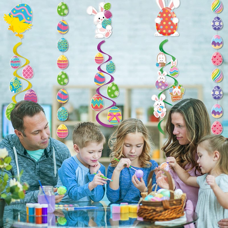 AhfuLife Easter Egg Hanging Swirls Decorations, 3pcs Easter Bunny Chick