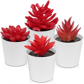 Uguisu Artificial Potted Plant, Simulated Gem Flower, Lotus Flower, Artificial Succulent Plant, Small Artificial Plant, Artificial Fake Plant, Office Home Wall Decoration (4/Red)